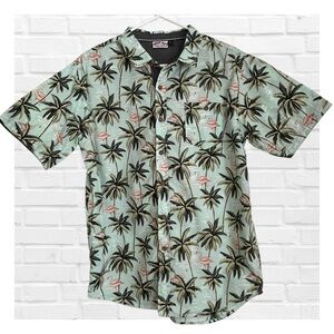 Ron Jon Sz Lg Pink Flamingo Hawaiian Men's Shirt Resortwear Beach Cabana Shirt